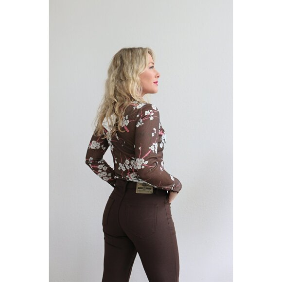 Deadstock Vintage New With Tags 1970's Floral Collared Bodysuit Women's XXS XS - Picture 2 of 9